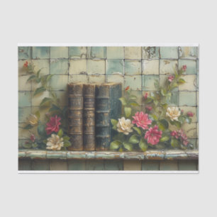 A Still Life Painting of Flowers and Books Tissue Paper