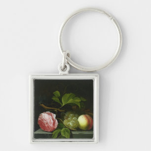 A Still Life with a Rose, Grapes and Peach Key Ring