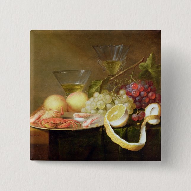 A still life with glasses 15 cm square badge (Front)