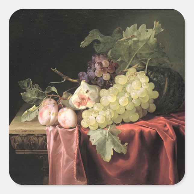 A still life with grapes, plums square sticker (Front)