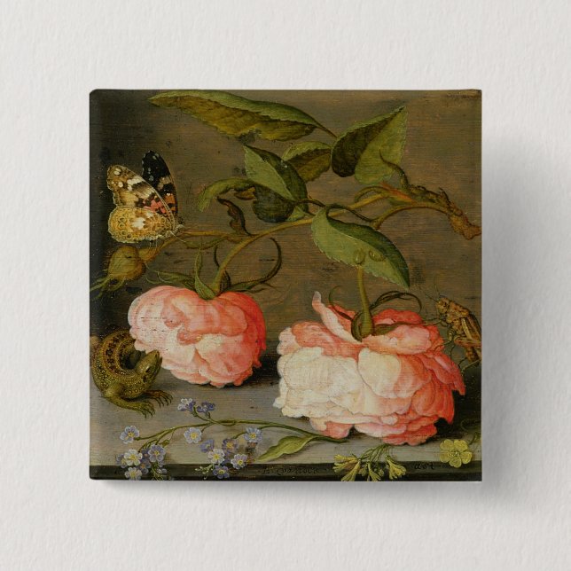 A Still Life with Roses on a Ledge 15 Cm Square Badge (Front)