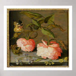 A Still Life with Roses on a Ledge Poster