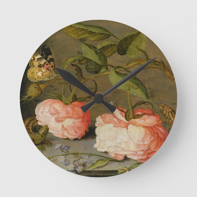 A Still Life with Roses on a Ledge Round Clock (Front)