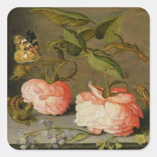 A Still Life with Roses on a Ledge Square Sticker