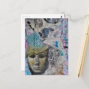 A stone face Abstract Mixed Media Collage Postcard
