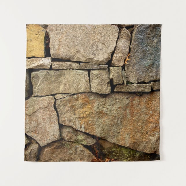 A stone wall made of cobblestones background textu tapestry (Front)