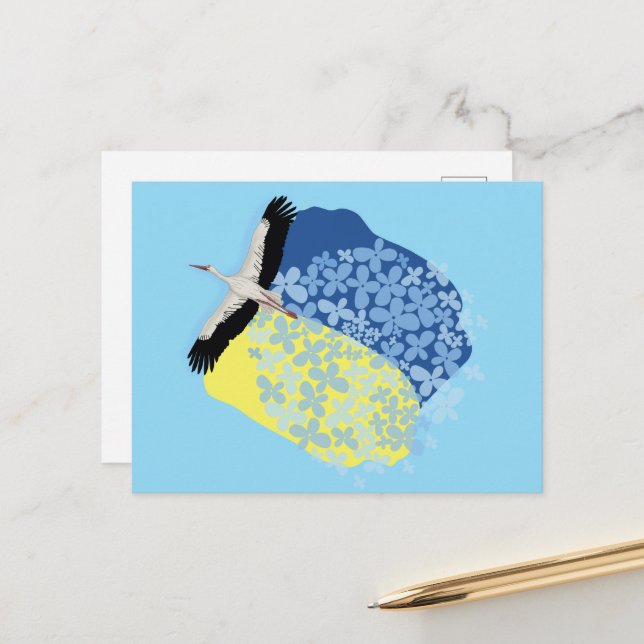 A Stork carries a Ukrainian flag  Postcard (Front/Back In Situ)