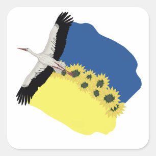 A Stork carries a Ukrainian flag  Square Sticker