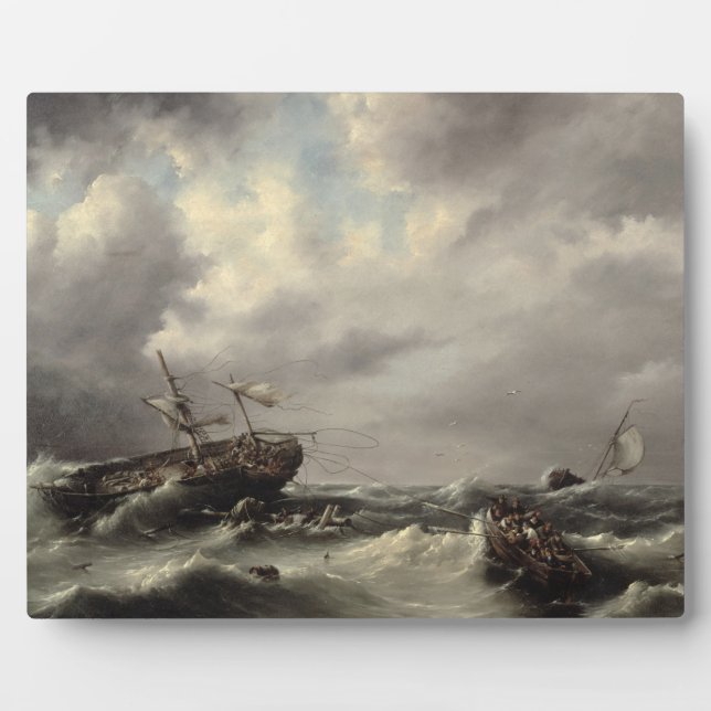 A Storm at Sea (oil on panel) Plaque (Front)