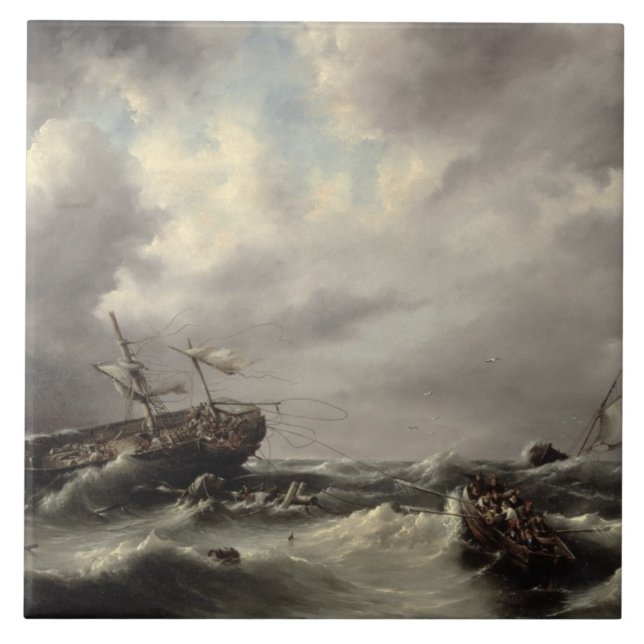 A Storm at Sea (oil on panel) Tile (Front)