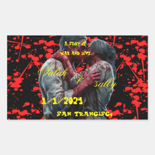 a story of war and love bloody wedding invitation rectangular sticker