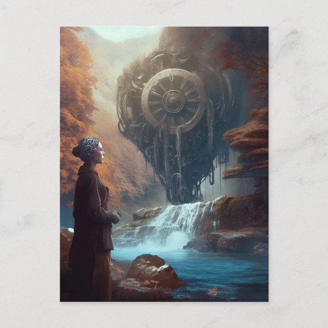 A Strange Sight in Nature Steampunk Waterfall Postcard (Front)
