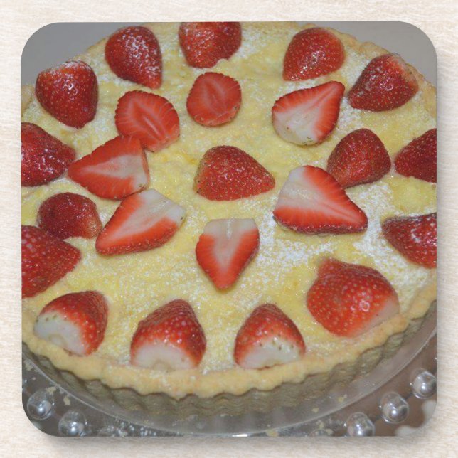 A strawberry cake coaster (Front)