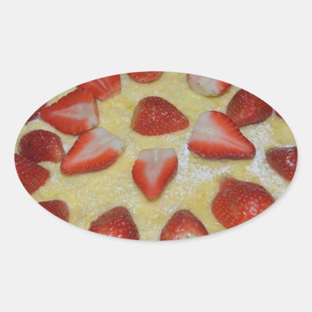 A strawberry cake oval sticker (Front)