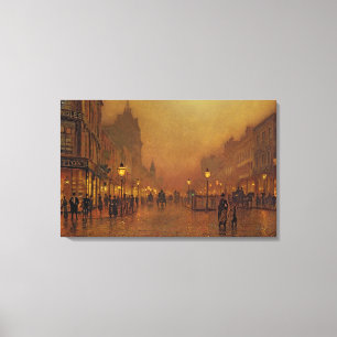 A Street at Night (oil on panel) Canvas Print