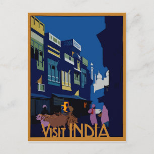 A street by moonlight. Visit India Postcard