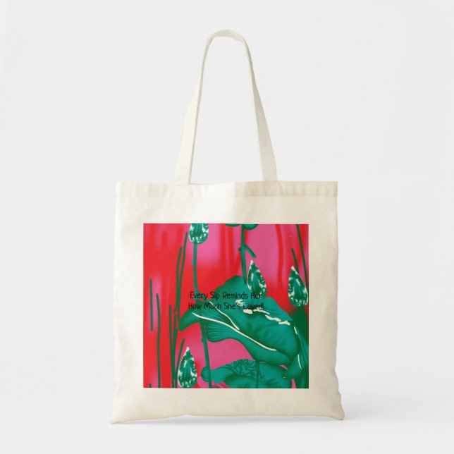 A striking red and green scarf with floral and lea tote bag (Front)