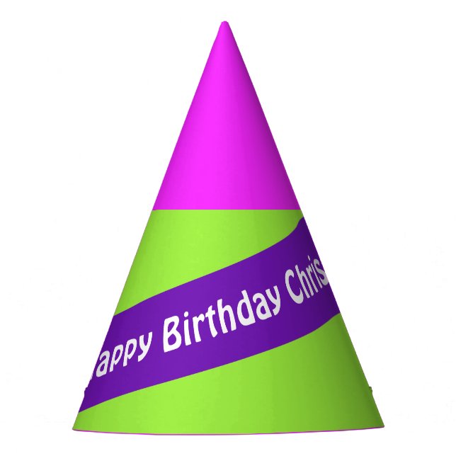 A Stripe purple + Your Colours & Text Party Hat (Front)