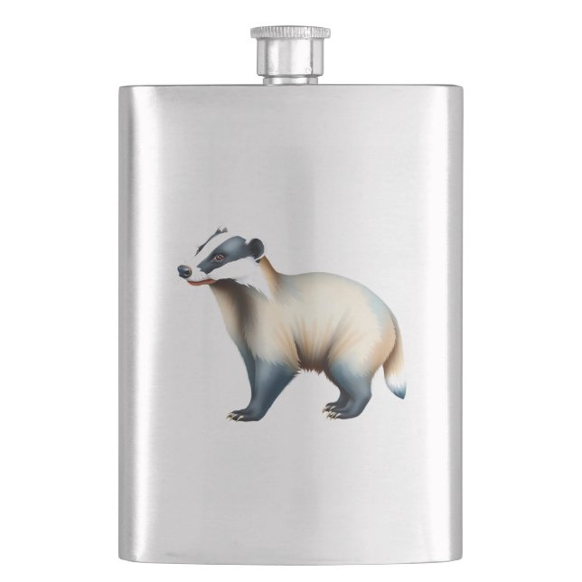 A striped badger hip flask (Front)