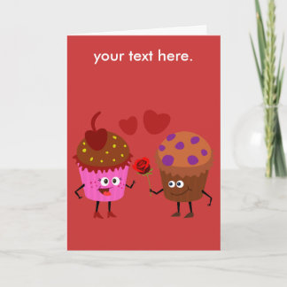 a Stud Muffin giving a flower to a Cupcake Holiday Card