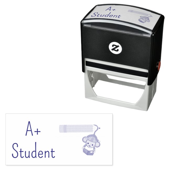A+ Student Reading Monkey Teacher Encouragement Self-inking Stamp (In Situ)