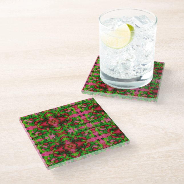 A Study in Pink & Green Glass Coaster (Angled)