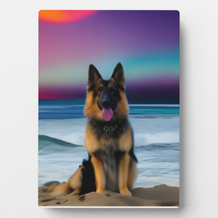 A stunning beach german shepherd plaque