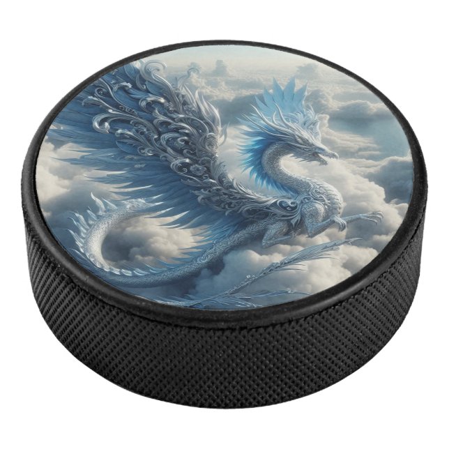 A Stunning Dragon Surrounded by Clouds  Hockey Puck (3/4)
