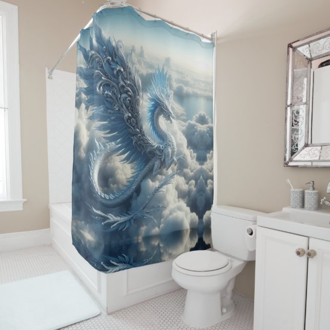 A Stunning Dragon Surrounded by Clouds  Shower Curtain (In Situ)