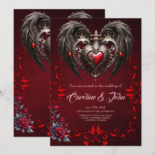 A stunning gothic heart  invitation (Front/Back)