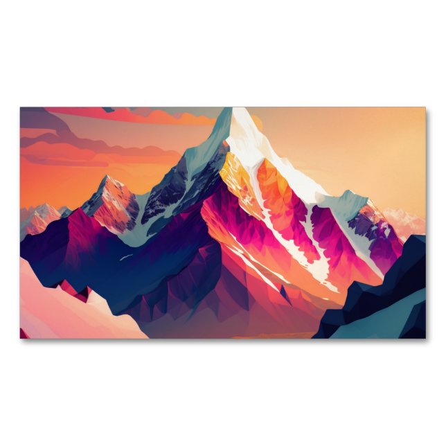 A stunning sunset over colourful snowy mountains.  	Magnetic business card (Front)