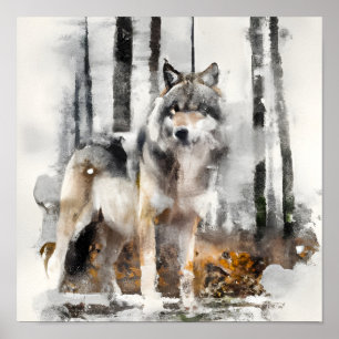 A Stunning Watercolour Wolf Poster