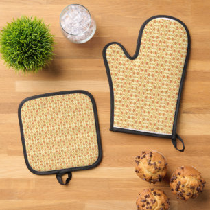 a Stunning Yellow and White Background Design Oven Mitt & Pot Holder Set
