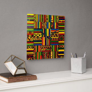 A stylised interpretation of "Kente" print Square Wall Clock