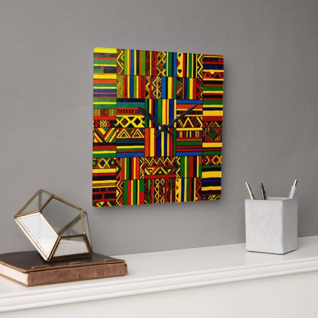 A stylised interpretation of "Kente" print Square Wall Clock (Office)