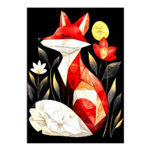 A stylised red fox with closed eyes