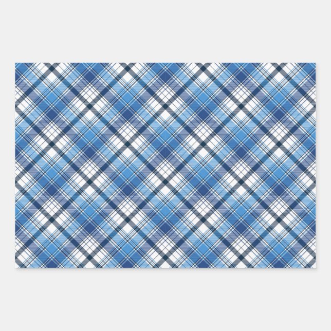 A stylish blue plaid design wrapping paper sheet (Front)