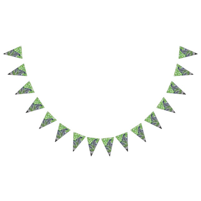 A stylish green and purple patterned image with a  bunting  (All)