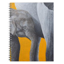 A stylish notebook with with an elephant and child