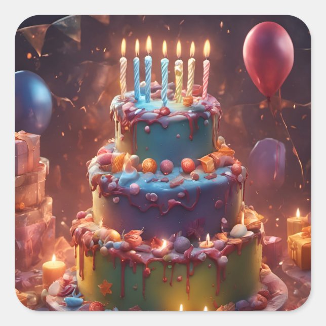 A successful birthday party square sticker (Front)