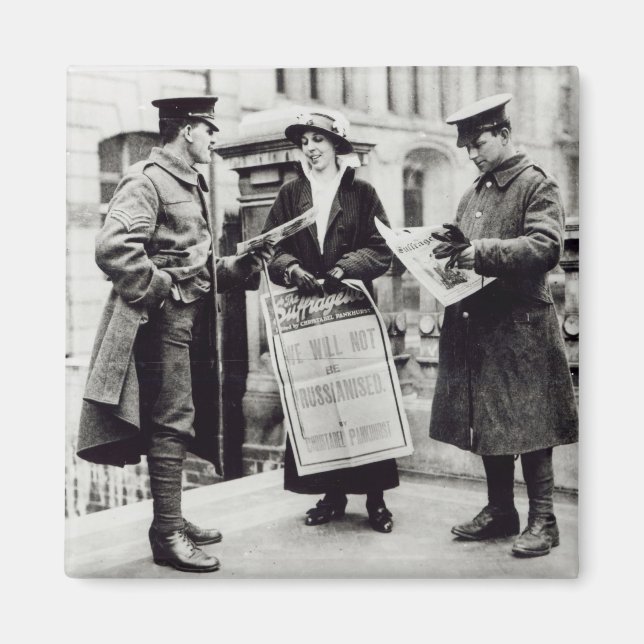 A Suffragette selling newspapers to two Magnet (Front)