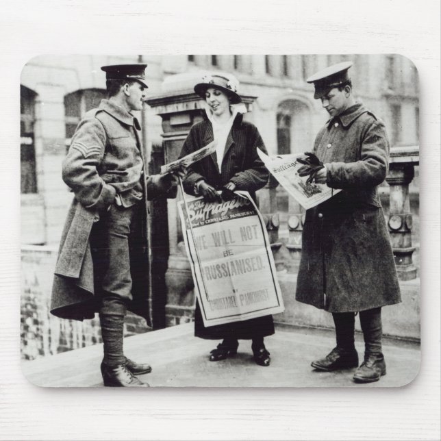A Suffragette selling newspapers to two Mouse Mat (Front)