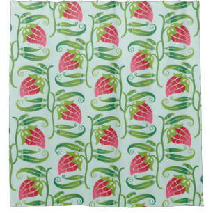 a summery seamless pattern featuring strawberries shower curtain