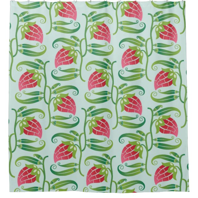 a summery seamless pattern featuring strawberries  shower curtain (Front)