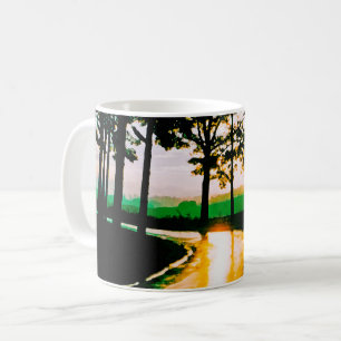 A SUNNY FORESTED ROAD WATERCOLOR ART  CALMING  COFFEE MUG