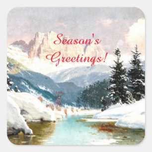 A Sunny Winter Day, View of the Dolomites, Square Sticker