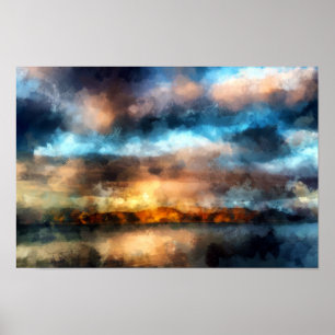 A sunset on Iceland in summer   Landscape Painting Poster