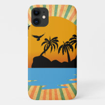 A Sunset retro with cocunute  tree