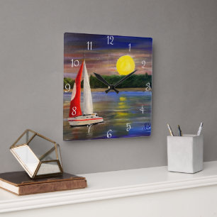 A Sunset Sail, by Gary Poling Square Wall Clock