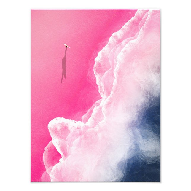 A Surfer on a Pink Beach in Indonesia Photo Print (Front)